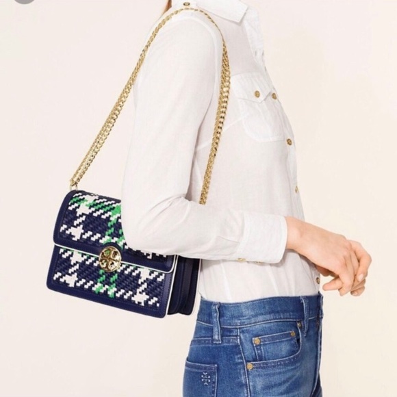 Tory Burch Handbags - NWT Rare Luxury Authentic Tory Burch Duet Chain Woven Convertible Shoulder Bag